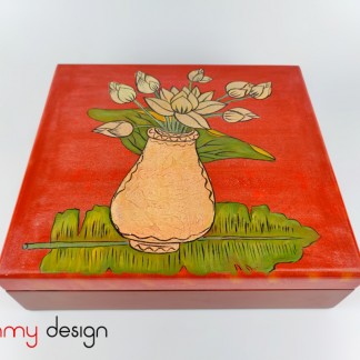 Orange rectangle lacquer box hand painted with vase  27*30cm